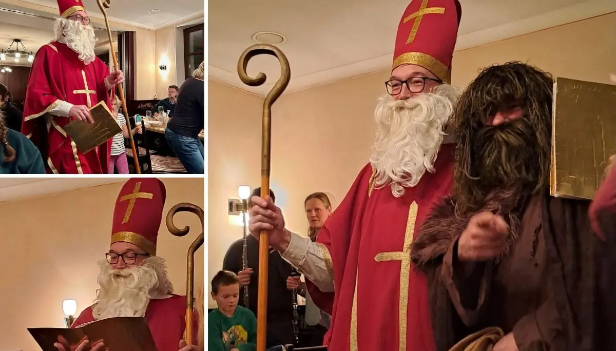 Collage mit St. Nikolaus bei der Weihnachtsfeier der DAV-Sektion Markt Schwaben, der Mitglieder besucht  | © DAV Markt Schwaben · Foto Markus Sellmeier