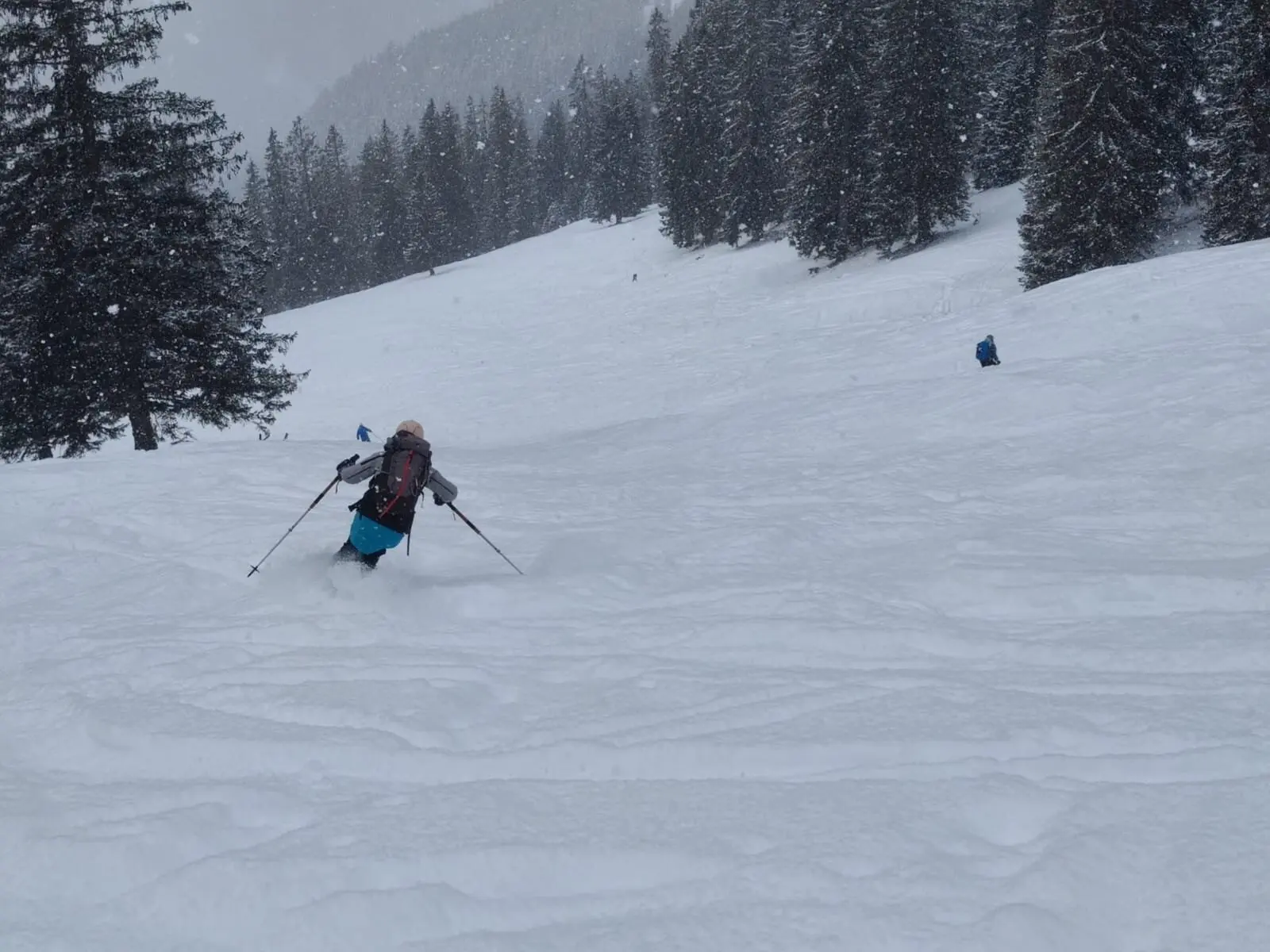 Pulvriger Schnee in der Abfahrt im oberen Bereich | © Peter Langenbacher 2025