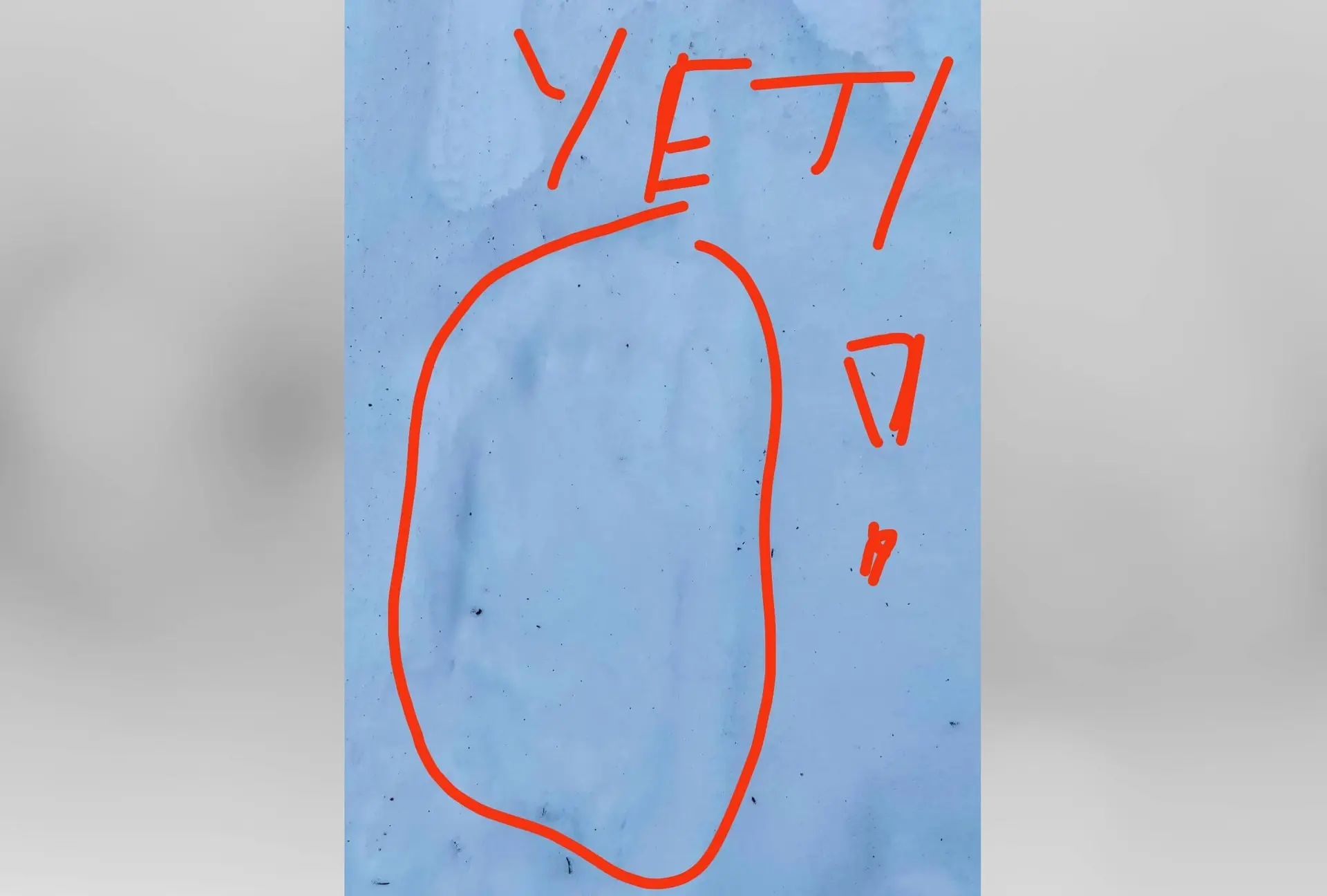 Schneebedeckter Waldboden, auf dem eine deutliche Fußspur zu sehen ist, mit dem darüber geschriebenen roten Wort 'YETI'. | © DAV Markt Schwaben