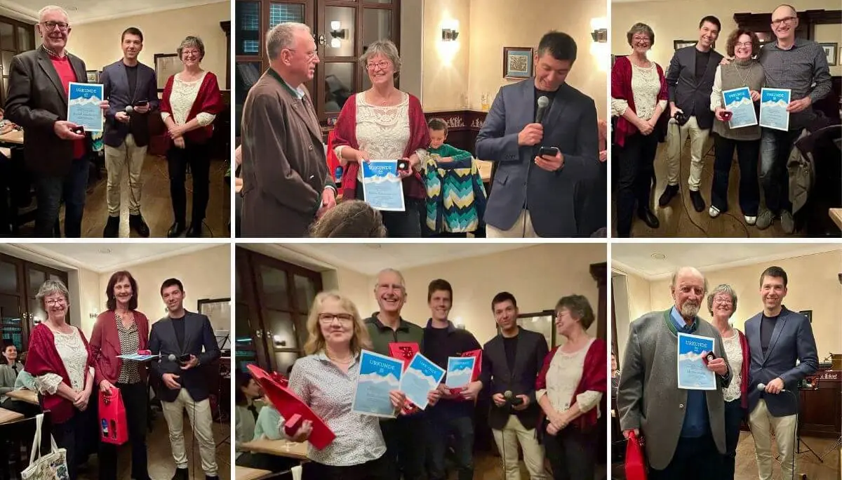 Collage der Ehrungen für Mitglieder mit 25, 40, 60 und 70 Jahren Zugehörigkeit während der Weihnachtsfeier | © DAV Markt Schwaben · Foto Markus Sellmeier