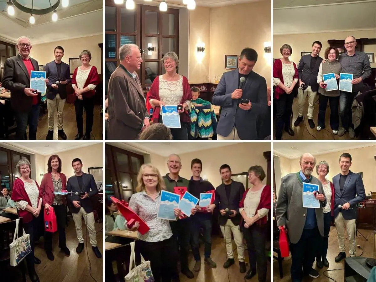 Collage der Ehrungen für Mitglieder mit 25, 40, 60 und 70 Jahren Zugehörigkeit während der Weihnachtsfeier | © DAV Markt Schwaben · Foto Markus Sellmeier